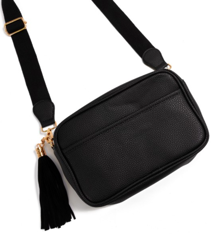 Leather Handbag With Matching Strap and Tassel Keychain