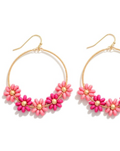 Load image into Gallery viewer, Beaded Flower Hoops | Pink
