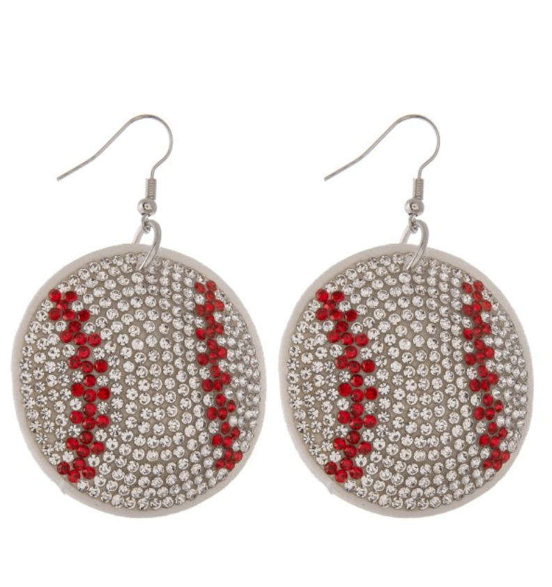 Baseball Earrings | Rhinestone Plush