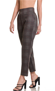 Plaid Pull on Dress Pants | Grey