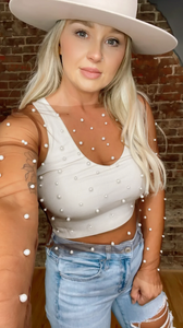 Let's Go Out Mesh Pearl Top