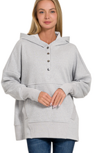 Load image into Gallery viewer, Karma Hoodie | HALF BUTTON HOODED PULLOVER WITH KANGAROO POCKET
