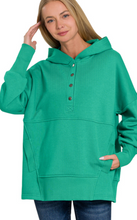 Load image into Gallery viewer, Karma Hoodie | HALF BUTTON HOODED PULLOVER WITH KANGAROO POCKET
