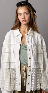 Crochet lace button up Shacket | White