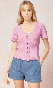 Kenzzie | Rose Pearl Button Sweater Top