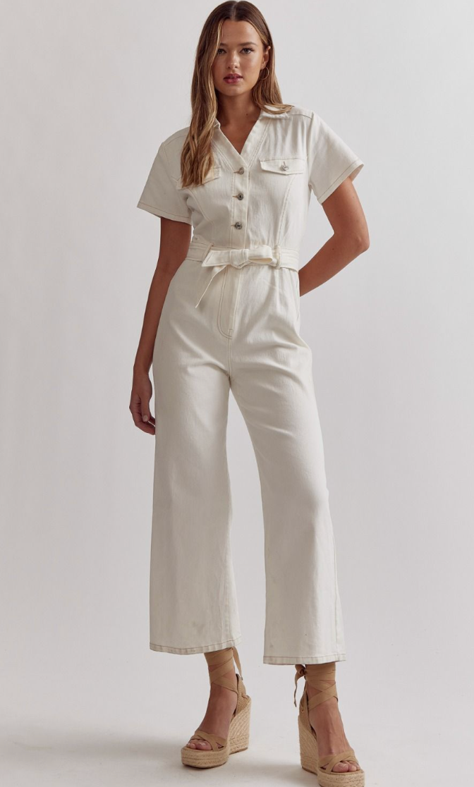 Catharine | Ivory Denim Jumpsuit