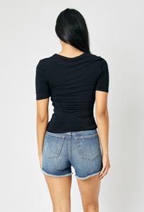 Emelia High Waist Tummy Control | Fray Hem Shorts - JUDY BLUE