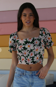 Daisy Floral Lace Up Top