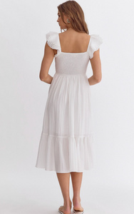 Solid square neck midi dress | White