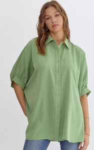 Solid collared dolman sleeve button up | Aloe