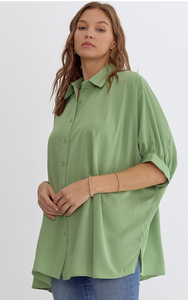 Solid collared dolman sleeve button up | Aloe