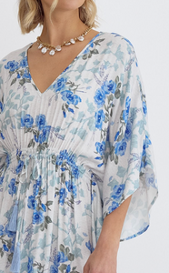 Kimono Sleeve Maxi Dress | Blue Floral