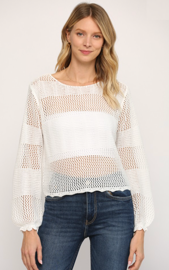 Ally | White Knitted Scoop Neck