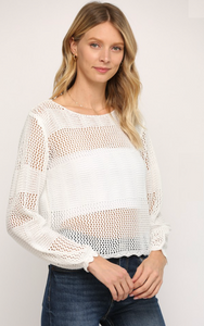 Ally | White Knitted Scoop Neck