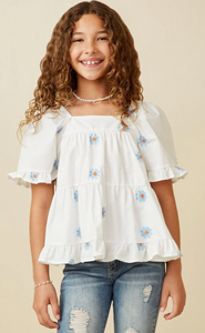 Blue Daisy Embroidered Top  | Youth