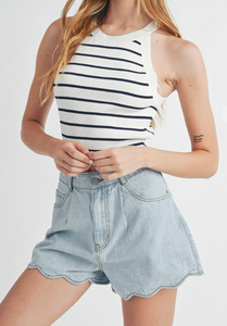 Lillian | Scallop Denim Shorts