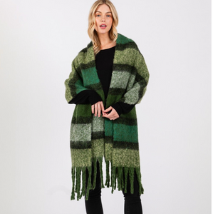 Green | Fuzzy Striped Scarf