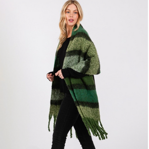 Green | Fuzzy Striped Scarf