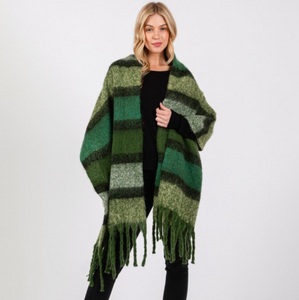 Green | Fuzzy Striped Scarf