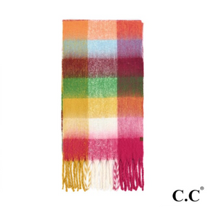 Fuzzy Checkered Scarf | Red Multi