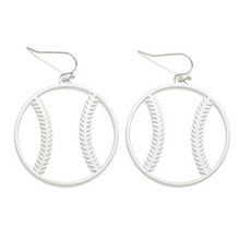 Load image into Gallery viewer, Metal Baseball Outline Drop Earrings
