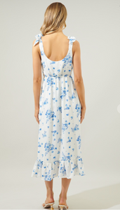 Marion | Blue & Cream Floral with Tie shoulders