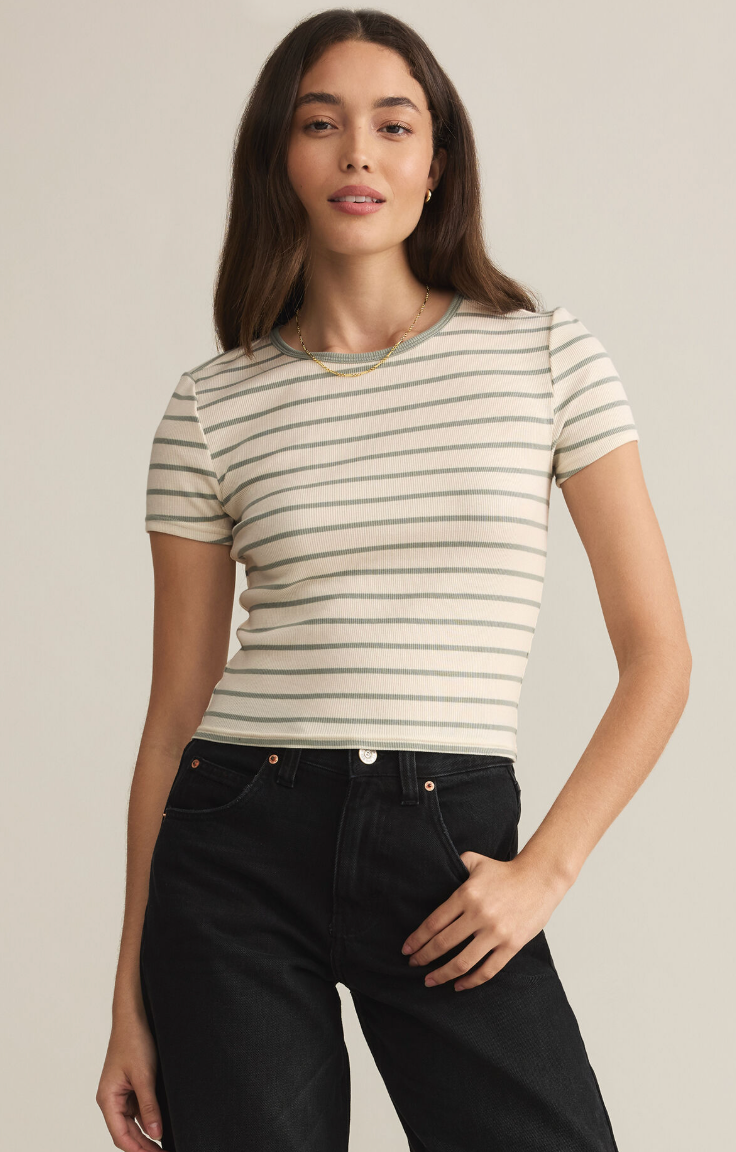 Saxton Striped Tee | Sage Green