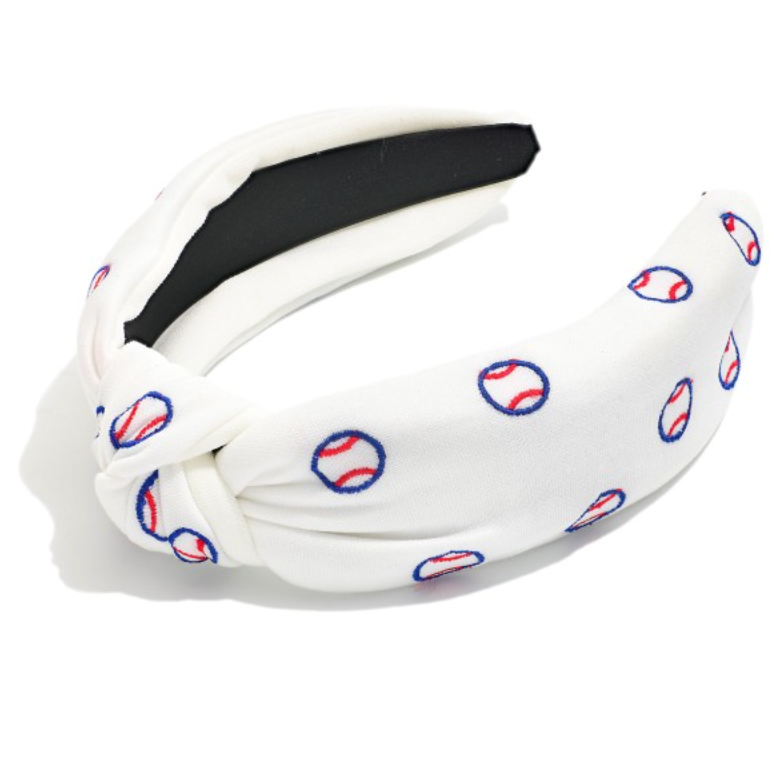 Embroidered Baseballs Knotted Headband