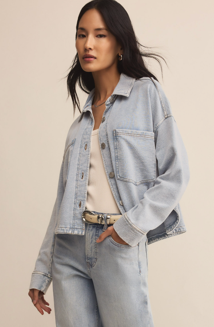 Cropped All Day Knit Denim Jacket | Washed Indigo