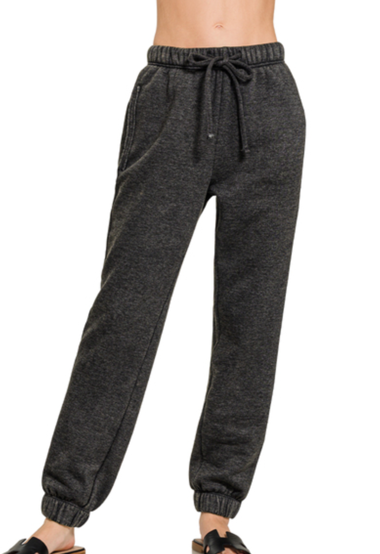 Lonnie | Black Acid wash fleece sweatpants with pockets