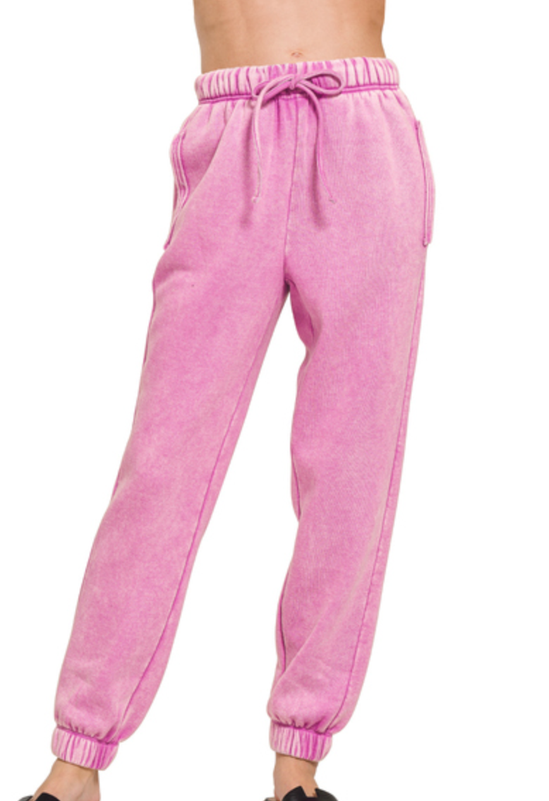 Lonnie | Mauve Acid wash fleece sweatpants with pockets