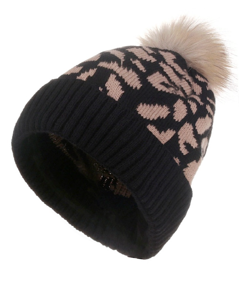 Black | Cheetah Pom Beanie