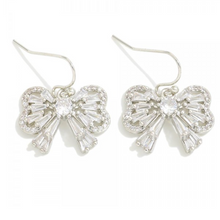 Load image into Gallery viewer, Rhinestone Studded Bow Drop Earrings
