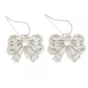 Rhinestone Studded Bow Drop Earrings