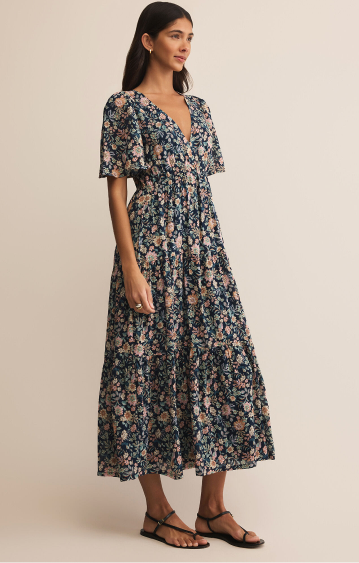 Kat Printed Midi Dress | Navy