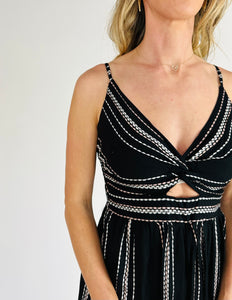 Embroidered Striped Twist Front Dress