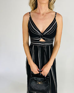 Embroidered Striped Twist Front Dress