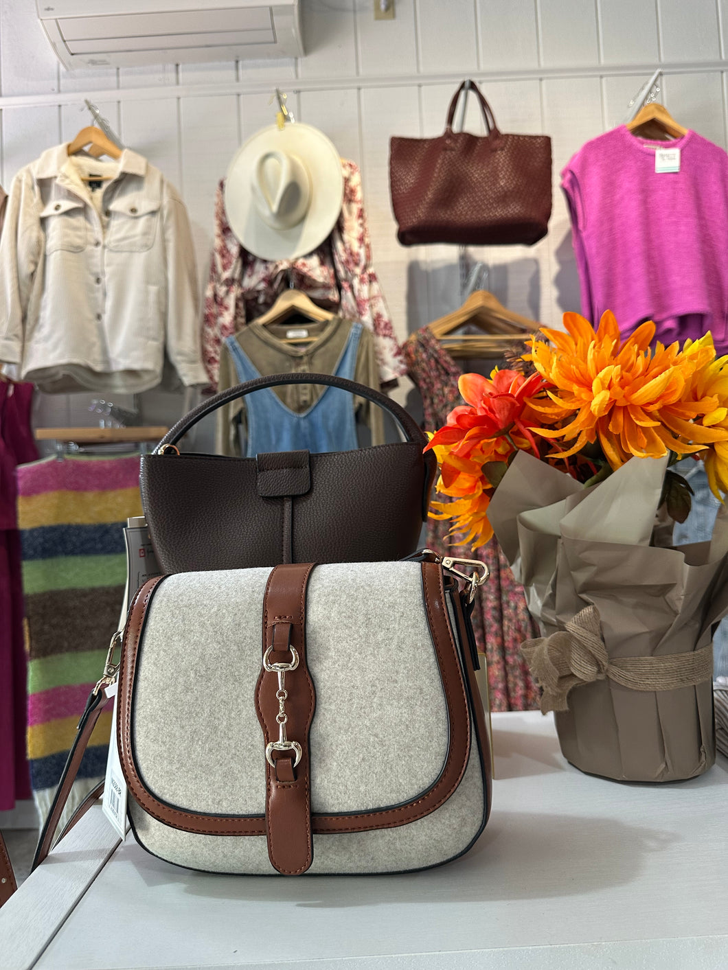 Vanna Woven Contrast Crossbody: Brown