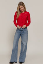 Load image into Gallery viewer, Sweater Gemma Red | Pearl Embellished Sweater Cardigan
