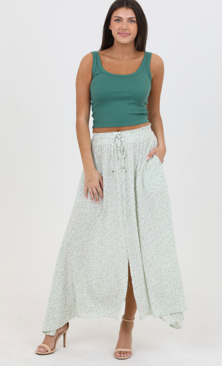 Ditsy Sage Maxi Skirt