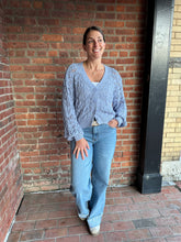 Load image into Gallery viewer, Sweater Periwinkle Open Knit Crochet Cardigan
