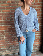 Load image into Gallery viewer, Sweater Periwinkle Open Knit Crochet Cardigan
