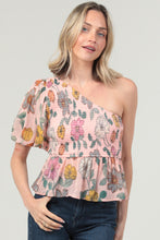 Load image into Gallery viewer, Tops One-Shoulder Smocked Top | Pink Floral
