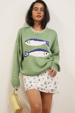 Load image into Gallery viewer, Fish Embroidered Knit Sweater: Basil / S
