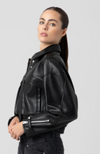 Load image into Gallery viewer, Coats &amp; Jackets Joan | Black Faux Leather Bomber Jacket
