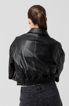 Load image into Gallery viewer, Coats &amp; Jackets Joan | Black Faux Leather Bomber Jacket
