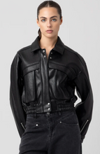 Load image into Gallery viewer, Coats &amp; Jackets Joan | Black Faux Leather Bomber Jacket
