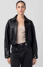 Load image into Gallery viewer, Coats &amp; Jackets Joan | Black Faux Leather Bomber Jacket
