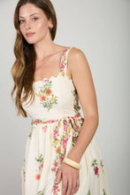 Load image into Gallery viewer, Alison | FLORAL BORDER PATTERN BELT STRAP MIDI DRESS: LIGHT KHAKI MULTI
