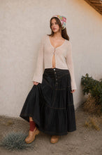 Load image into Gallery viewer, BELL SLEEVE FRONT BUTTON CROCHET KNIT CARDIGAN : NATURAL
